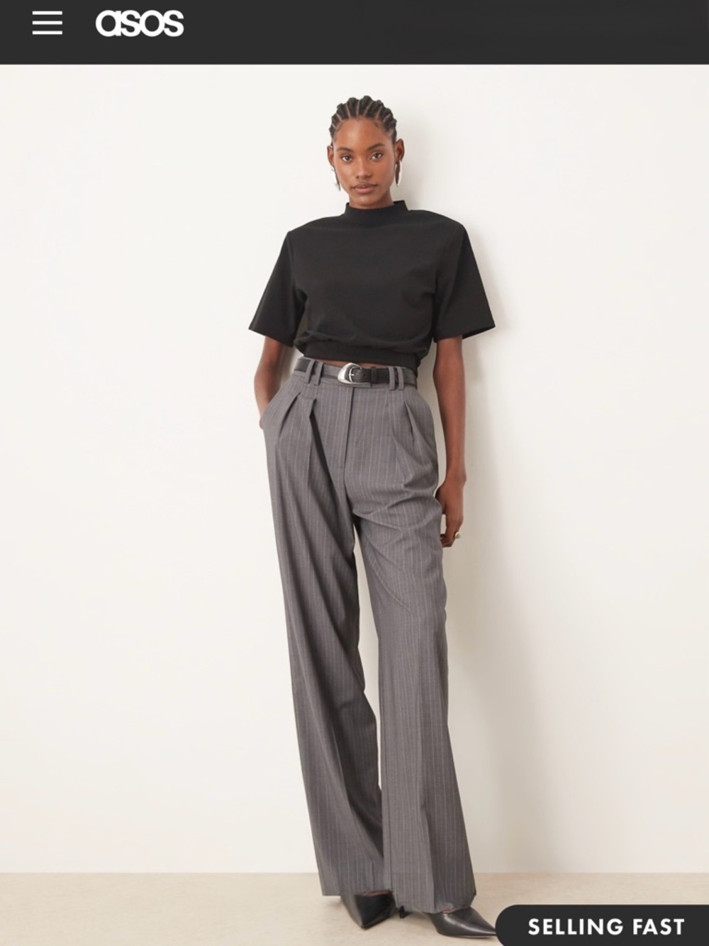 NWT ASOS Black Top with Gray Pinstripe Wide-Leg Trousers